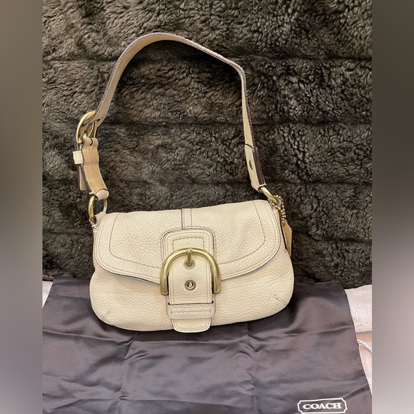 Coach Soho Cream Leather Shoulder Bag with Gold Accents with dust bag